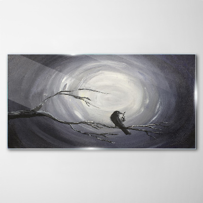 A lonely bird on a branch Glass Wall Art