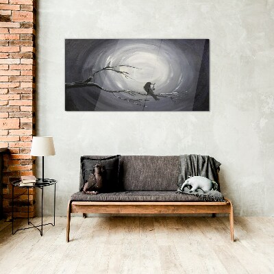 A lonely bird on a branch Glass Wall Art