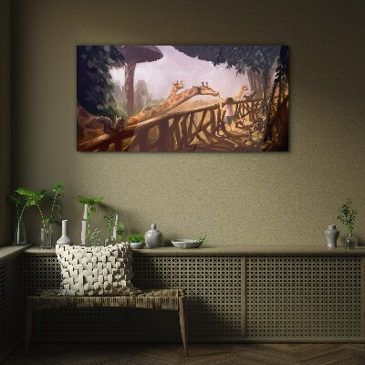 Meeting with giraffes at the zoo Glass Wall Art