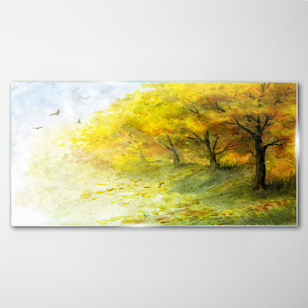 Golden autumn in the park Glass Wall Art
