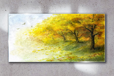 Golden autumn in the park Glass Wall Art