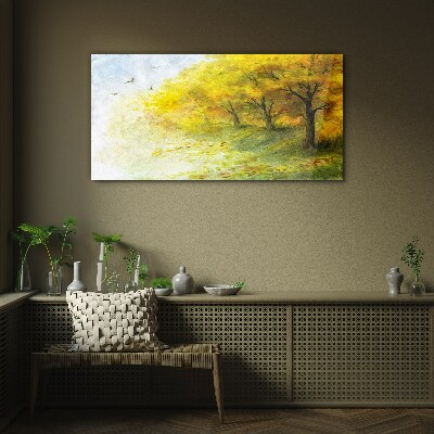 Golden autumn in the park Glass Wall Art