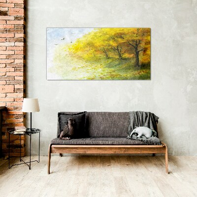 Golden autumn in the park Glass Wall Art