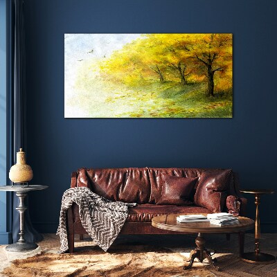 Golden autumn in the park Glass Wall Art