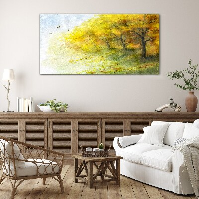 Golden autumn in the park Glass Wall Art