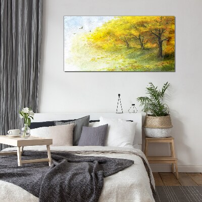 Golden autumn in the park Glass Wall Art