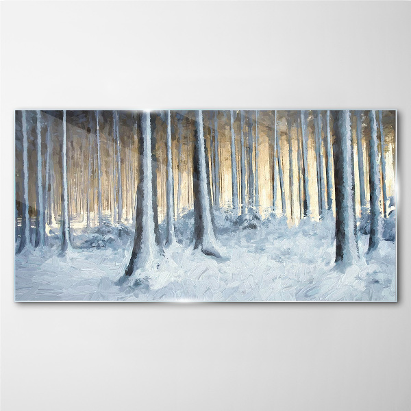 Winter forest in the morning Glass Wall Art