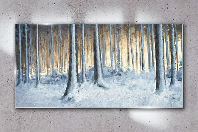 Winter forest in the morning Glass Wall Art