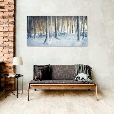 Winter forest in the morning Glass Wall Art