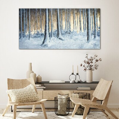 Winter forest in the morning Glass Wall Art