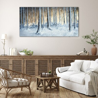 Winter forest in the morning Glass Wall Art