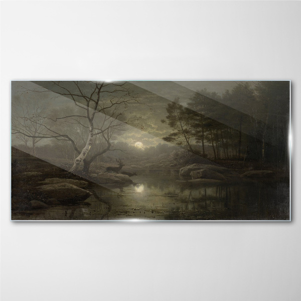 Night landscape with a deer Glass Wall Art
