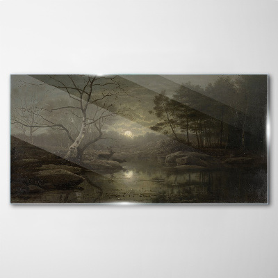 Night landscape with a deer Glass Wall Art