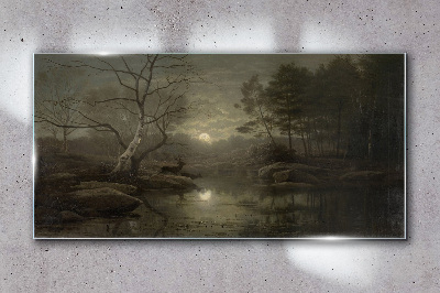 Night landscape with a deer Glass Wall Art