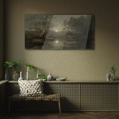 Night landscape with a deer Glass Wall Art