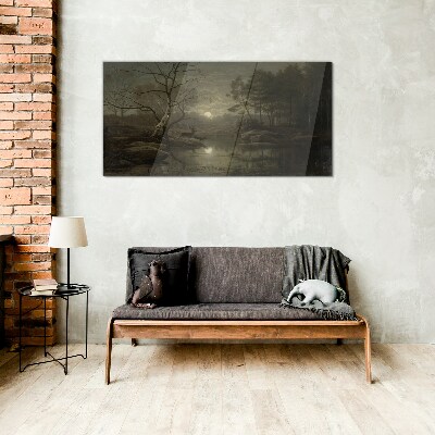Night landscape with a deer Glass Wall Art