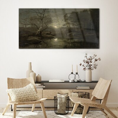 Night landscape with a deer Glass Wall Art