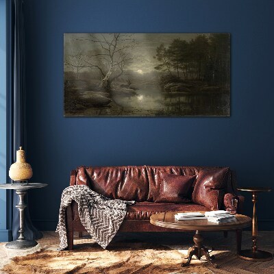 Night landscape with a deer Glass Wall Art