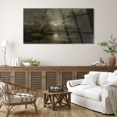 Night landscape with a deer Glass Wall Art