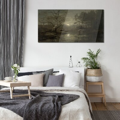 Night landscape with a deer Glass Wall Art