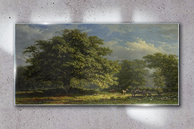A peaceful landscape with a tree Glass Wall Art