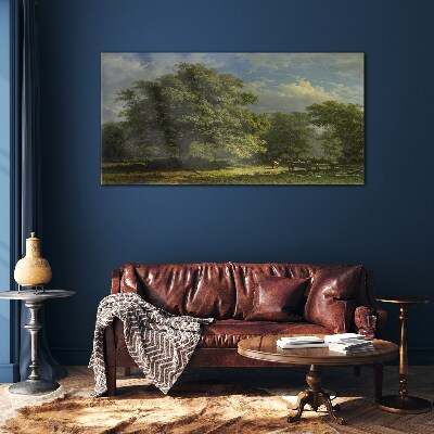 A peaceful landscape with a tree Glass Wall Art