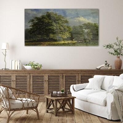 A peaceful landscape with a tree Glass Wall Art