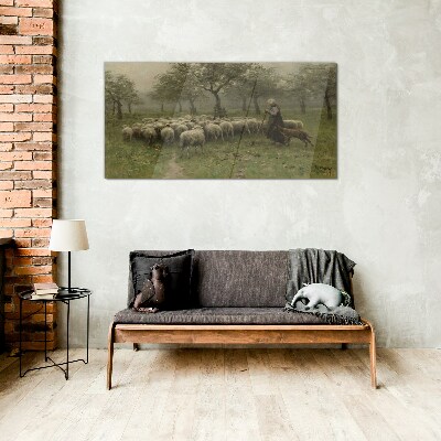 Sheep shepherd swain tree Glass Wall Art