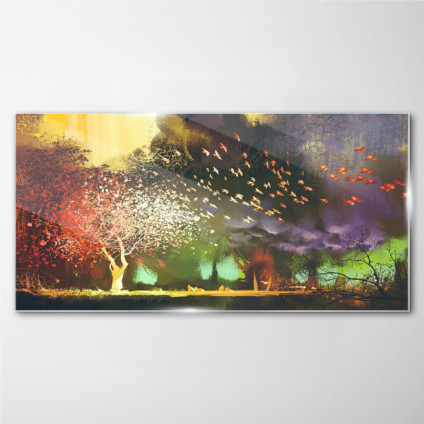 Magical forest at dusk Glass Wall Art
