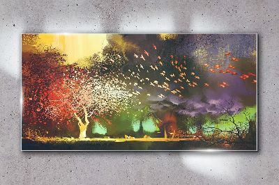 Magical forest at dusk Glass Wall Art