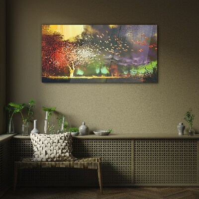 Abstraction trees clouds Glass Wall Art