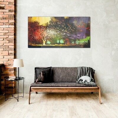 Magical forest at dusk Glass Wall Art