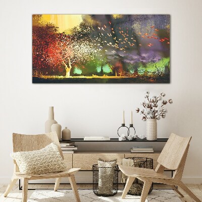 Magical forest at dusk Glass Wall Art