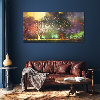 Magical forest at dusk Glass Wall Art