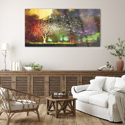 Magical forest at dusk Glass Wall Art