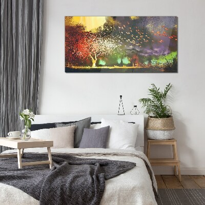 Magical forest at dusk Glass Wall Art
