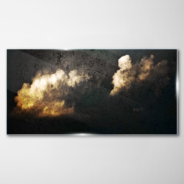 Golden clouds on a dark background Glass Print
