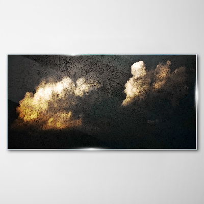 Golden clouds on a dark background Glass Print