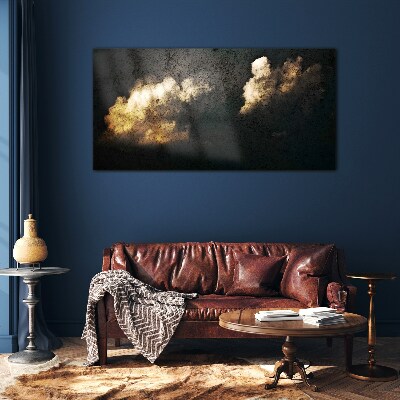 Golden clouds on a dark background Glass Print