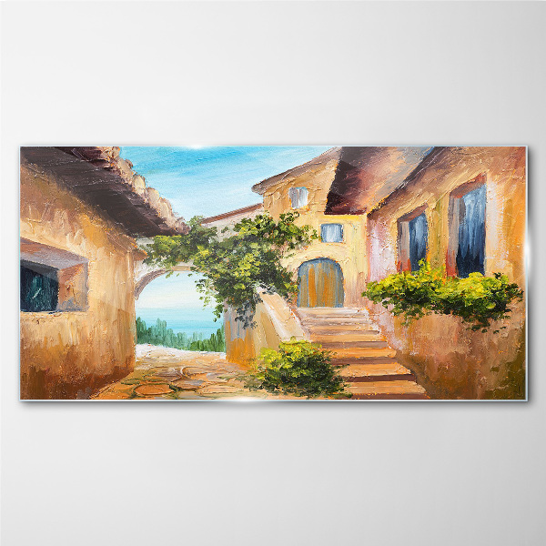 The charming streets of a seaside village Glass Wall Art