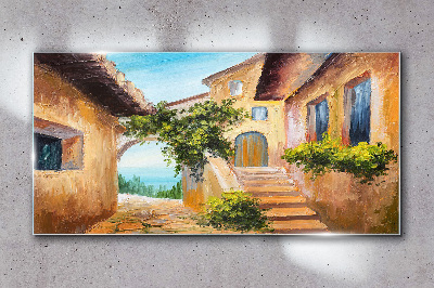 The charming streets of a seaside village Glass Wall Art