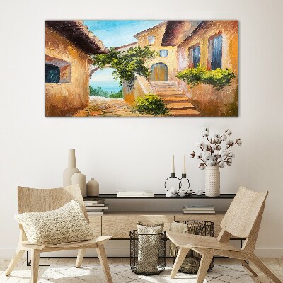 The charming streets of a seaside village Glass Wall Art