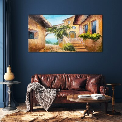 The charming streets of a seaside village Glass Wall Art