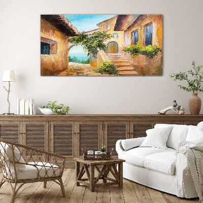 The charming streets of a seaside village Glass Wall Art