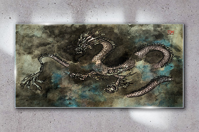 Dragon in the clouds Glass Wall Art