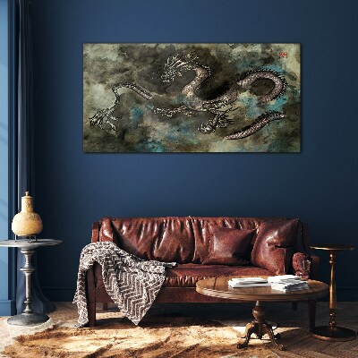 Dragon in the clouds Glass Wall Art