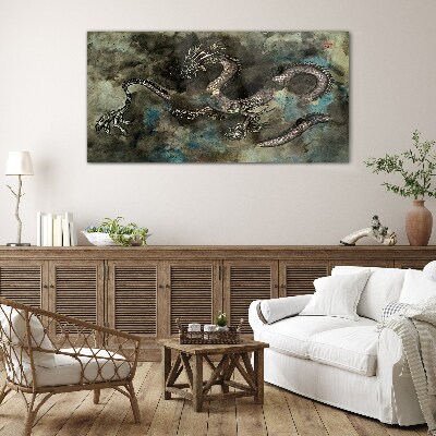 Dragon in the clouds Glass Wall Art