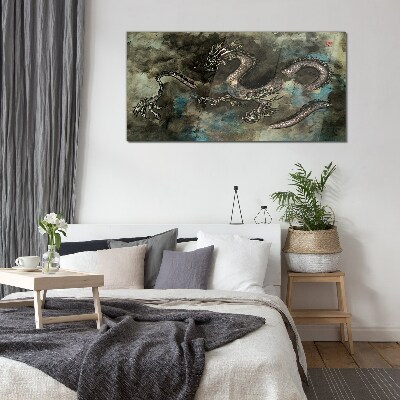 Dragon in the clouds Glass Wall Art