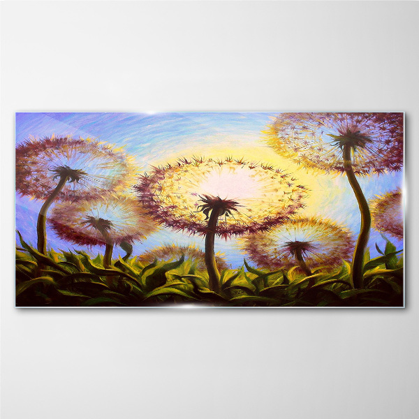 Golden dandelions in the sunlight Glass Wall Art