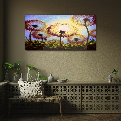 Golden dandelions in the sunlight Glass Wall Art